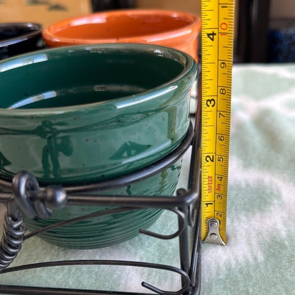 4 stoneware snacks or dipping Bowls with black Metal Holder - Picture 8 of 12